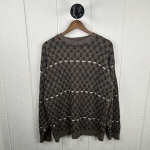 Vintage 90’s Knit Crossstitch Brown Block Pattern Sweater Size XL